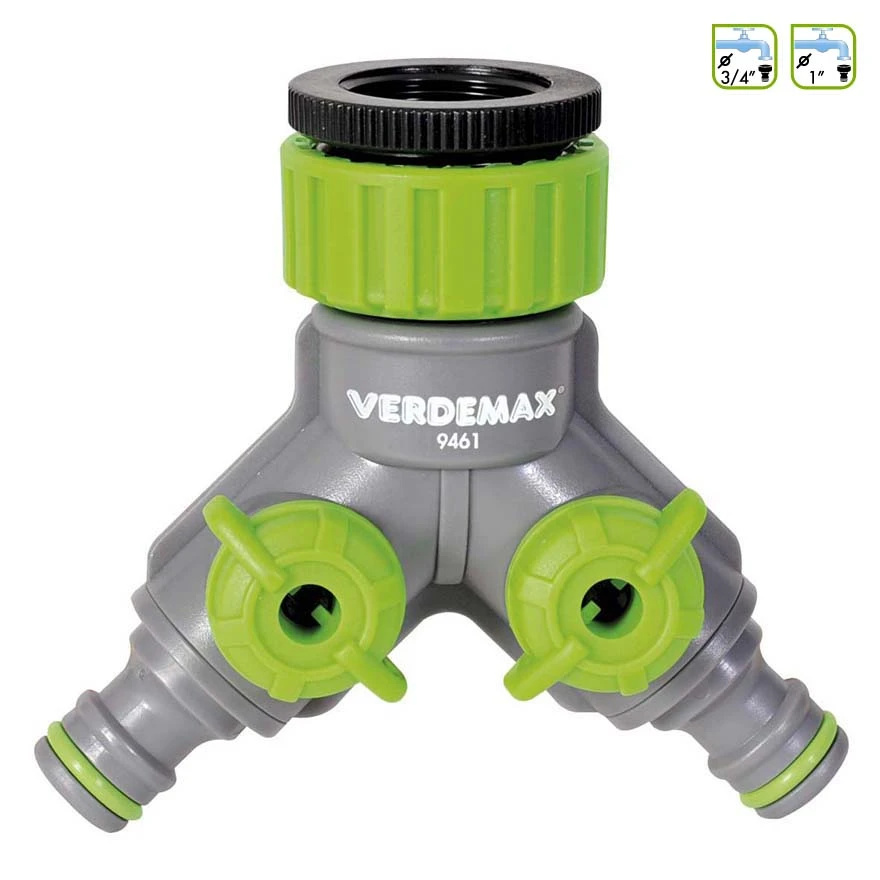 V009461 - VERDEMAX - TAP CONNECTOR WITH 2 OUTLETS AND 3/4" AND 1" THREAD CONNECTIONS