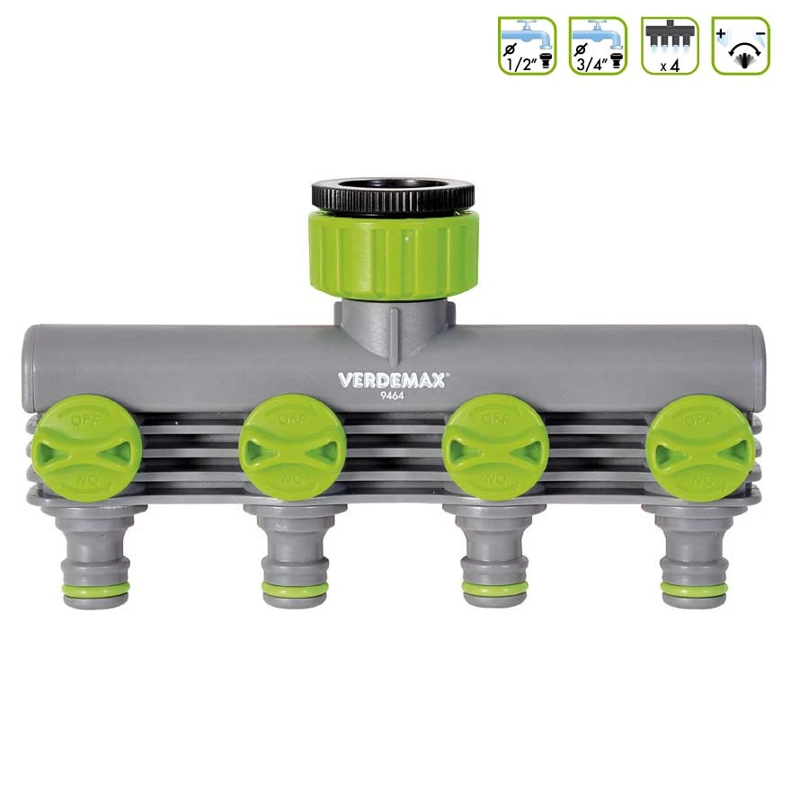 V009464 - VERDEMAX - CONECTOR DE GRIFO CON 4 SALIDAS 1/2" CON CONEXIÓN RÁPIDA